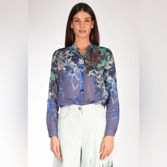 FORTE FORTE Camicia Cotton Printed Voile Button Front Blouse Shirt Black NWT - Picture 7 of 7